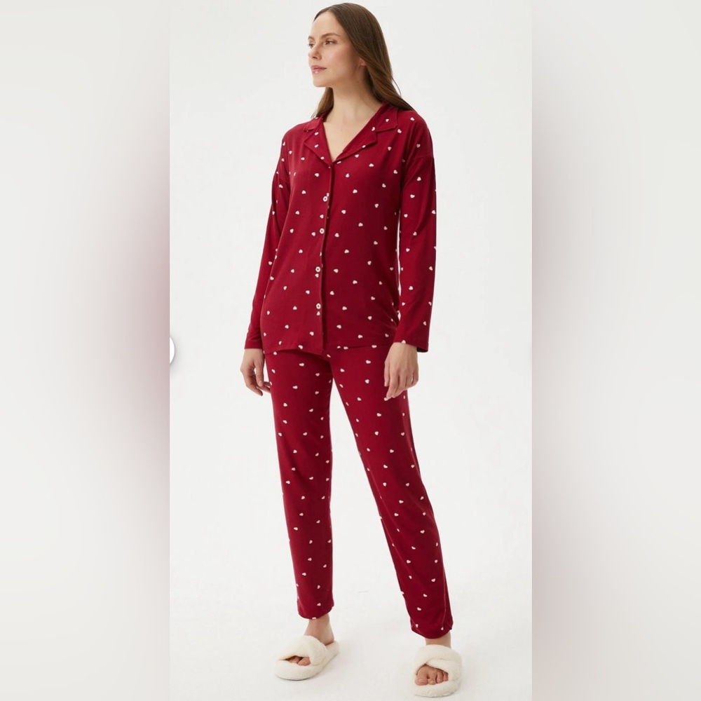 Red Heart Print Valentines Pajama Set